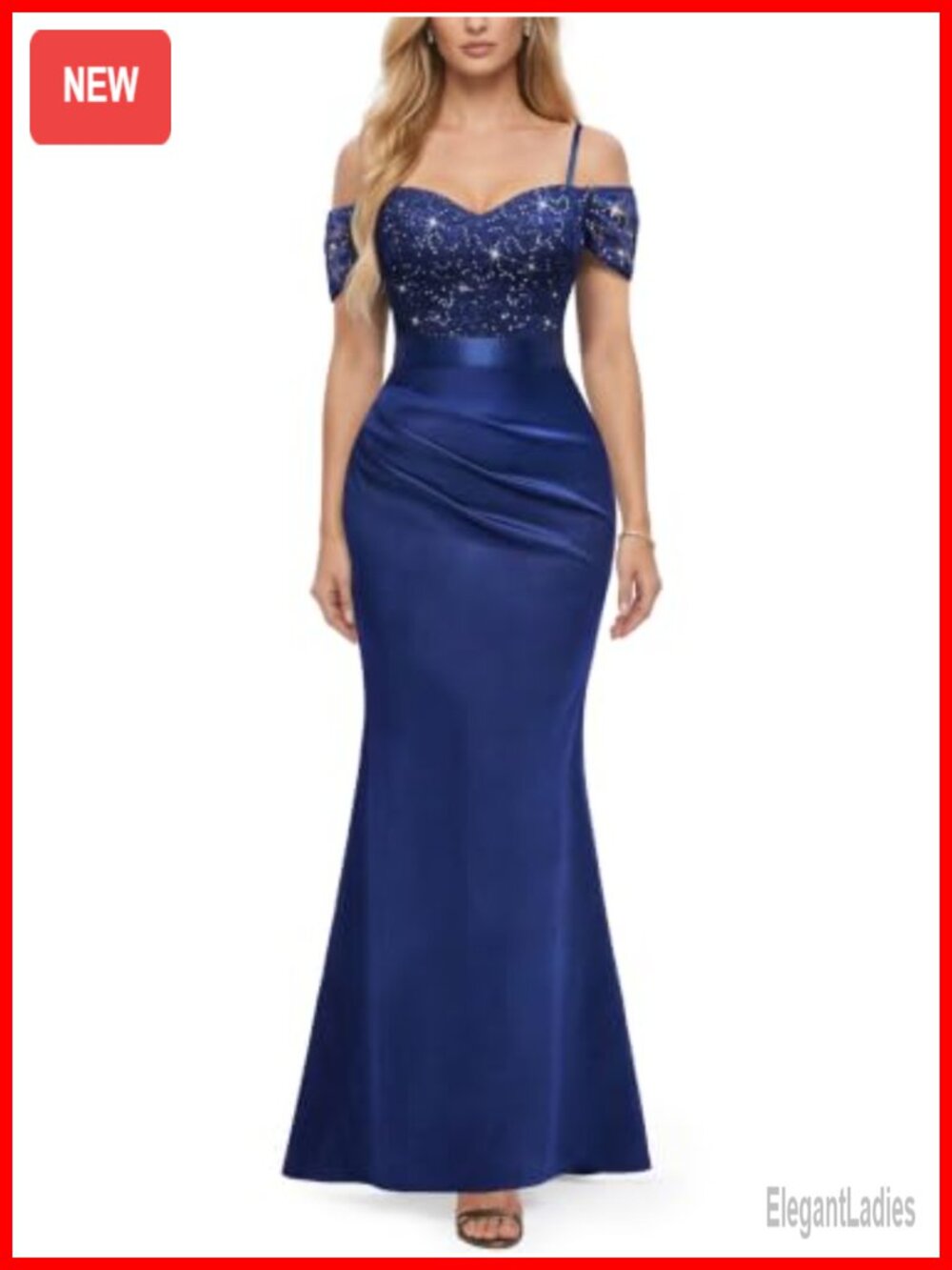 Elegant Sequin Lace Spaghetti Strap Formal Satin Maxi Dress